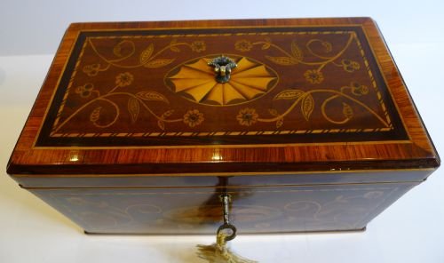 fig 1. Stunning English Georgian Inlaid Tea Caddy With Secret Spoon Drawer c.1790