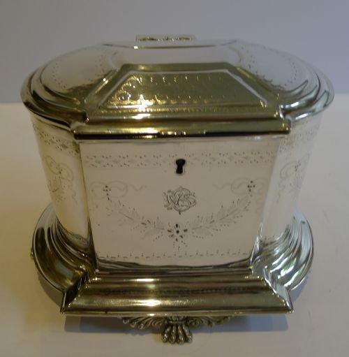Antique English Double Compartment Tea Caddy C.1890 - Ribbon & Bow Engraved