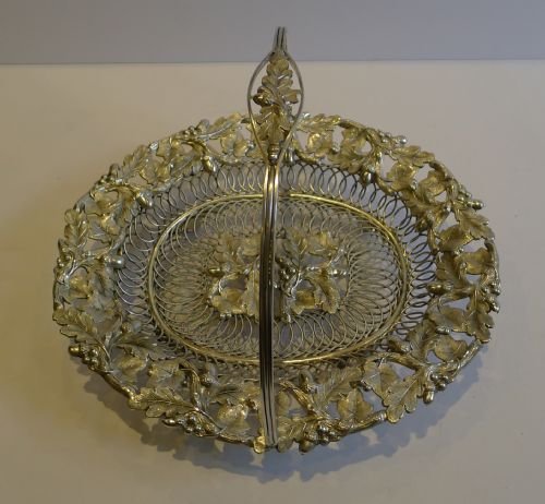 Victorian English Silver Plated Basket - Oak Leaves and Acorns C.1880