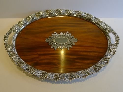 Stunning Antique English Fruitwood and Silver Plated Tray C.1890 / 1900