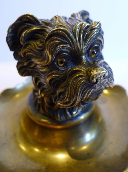Antique Figural Inkwell - Greyfriars Bobby - Dog - C.1880
