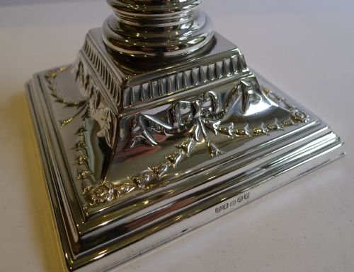 fig 1. Pair Antique English Silver Plated Candlesticks - Ribbon & Bow Garlands c.1900
