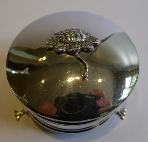 Charming Antique Sterling Silver Jewellery Box with Flower Mount -1912