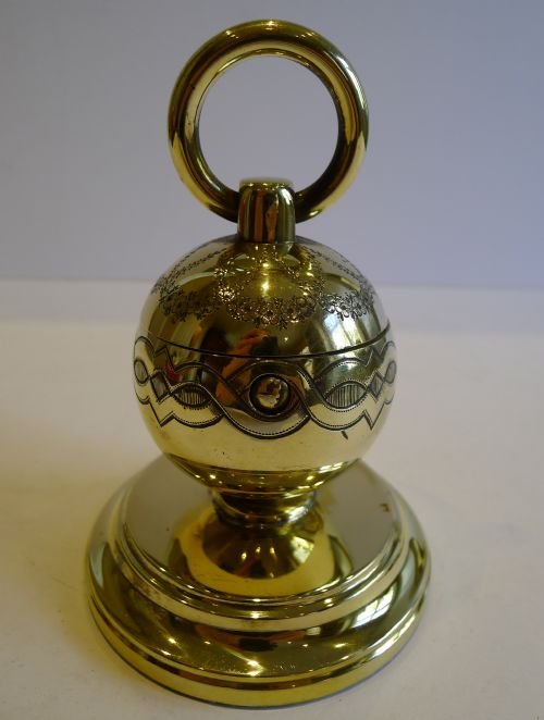Antique English Brass Inkwell - Beautiful Engraving C. 1880