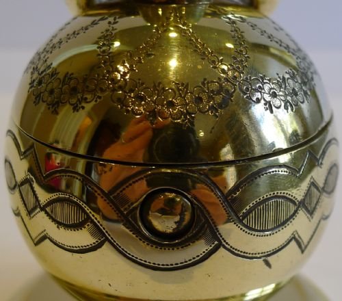 fig 1. Antique English Brass Inkwell - Beautiful Engraving c. 1880