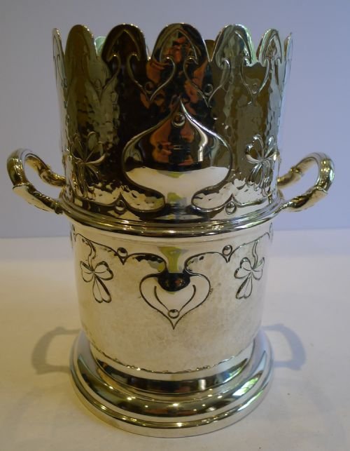 Stylish Antique English Arts & Crafts Silver Plated Bottle Holder C.1890