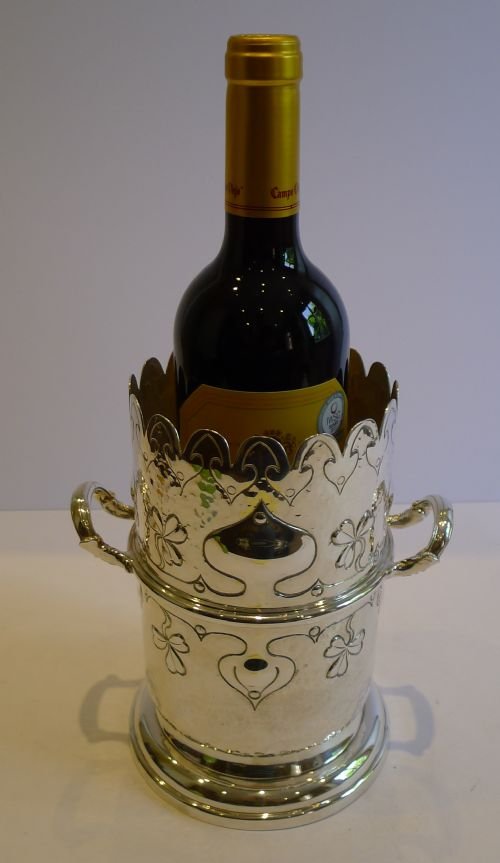 fig 1. Stylish Antique English Arts & Crafts Silver Plated Bottle Holder c.1890