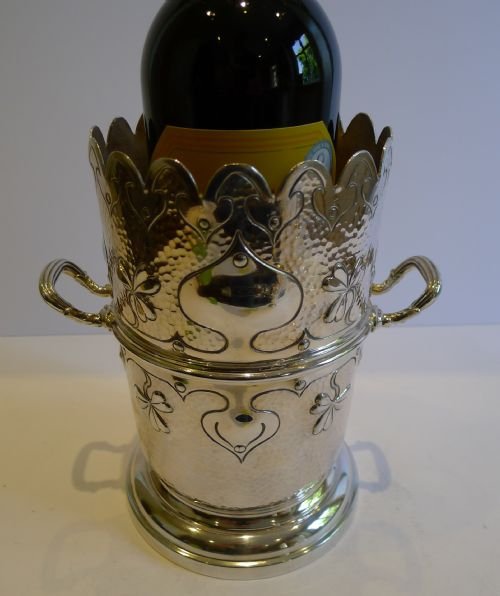 Stylish Antique English Arts & Crafts Silver Plated Bottle Holder C.1890