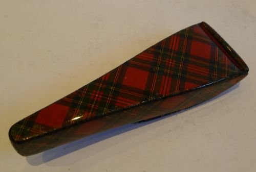 fig 1. Scarce Antique Mauchline Tartan Ware Scissors Box With Original Cut Steel Scissors