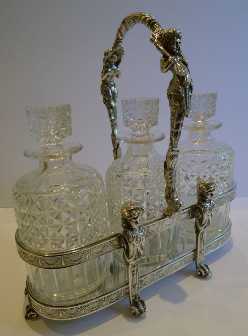 Grandest Large Figural Tantalus / Decanters by Walker & Hall, Sheffield C.1880 - Cherubs