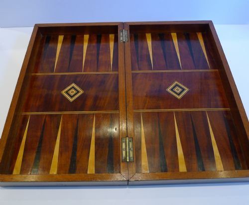 Huge Antique English Folding Chess / Backgammon / Checkers Board C. 1900