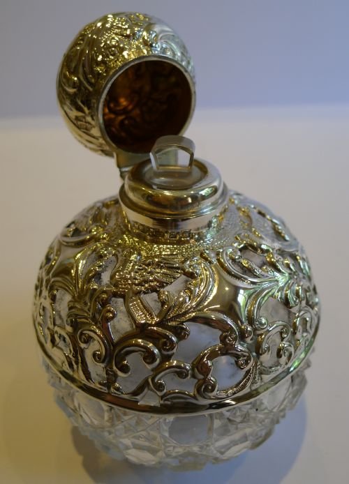Magnificent Antique English Cut Crystal & Sterling Silver Scent or Perfume Bottle - 1899