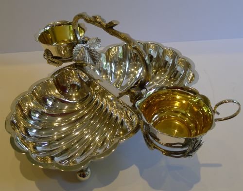 Antique English Double Shell Strawberry & Cream Set C.1900