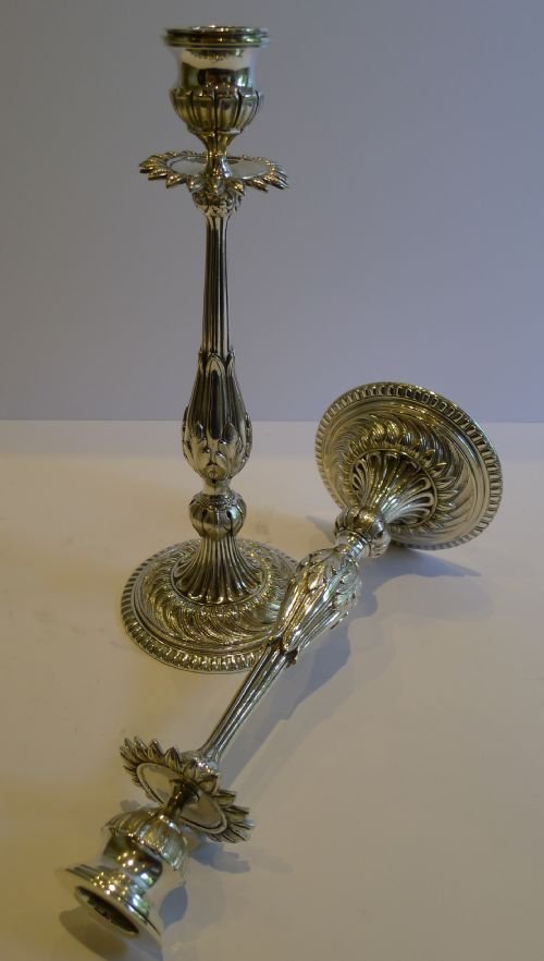 Unusual English Victorian Cast & Silver Plated Candlesticks C.1890