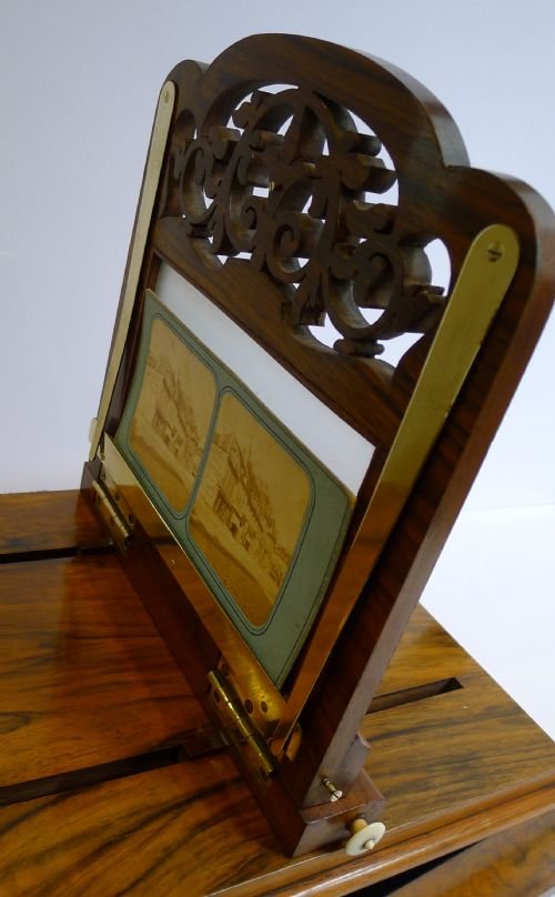 fig 1. Huge Grand Antique English Walnut Roswell's Patent Type Stereographoscope c.1870