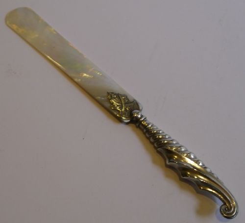 fig 1. Ornate Antique English Silver and Mother of Pearl Page Turner / Paper Knife