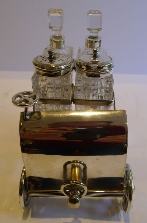 fig 1. Rare Antique English Novelty Silver Plated Cruet or Condiment Set - Car - c.1900