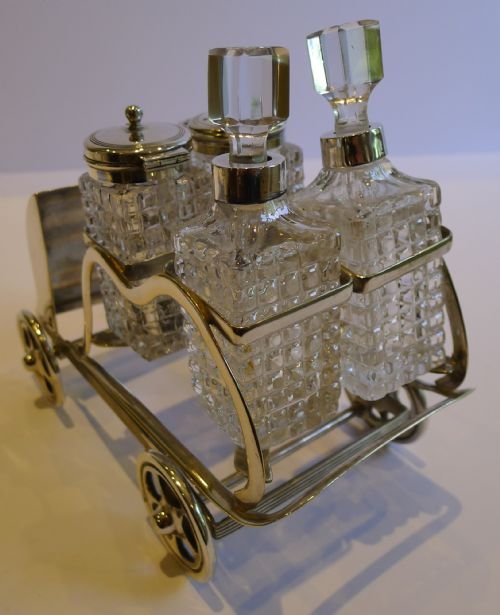 fig 2. Rare Antique English Novelty Silver Plated Cruet or Condiment Set - Car - c.1900
