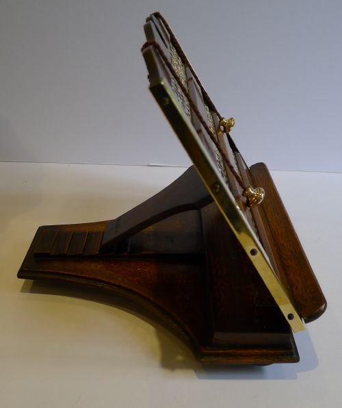fig 1. Antique English Oak & Brass Book Rest / Lectern - Reg. No. For 1894