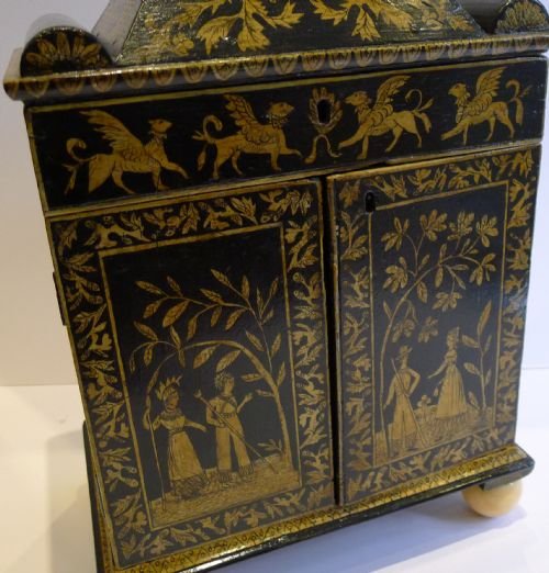fig 1. Magnificent English Regency Penwork & Ivory Table Cabinet c.1820