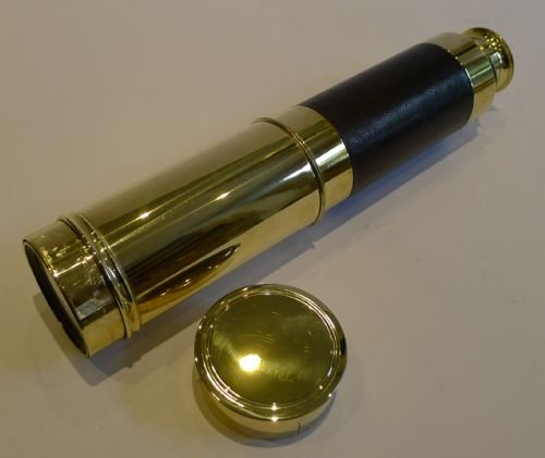 fig 1. Antique English Brass & Leather Three Drawer Telescope c.1880