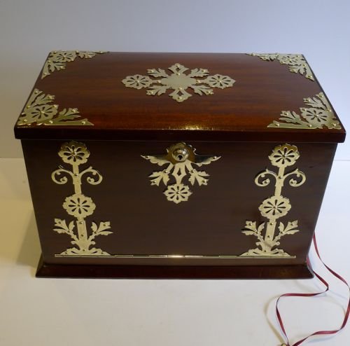 Antique English Brass Mounted Mahogany Writing Box / Stationery Cabinet C.1890