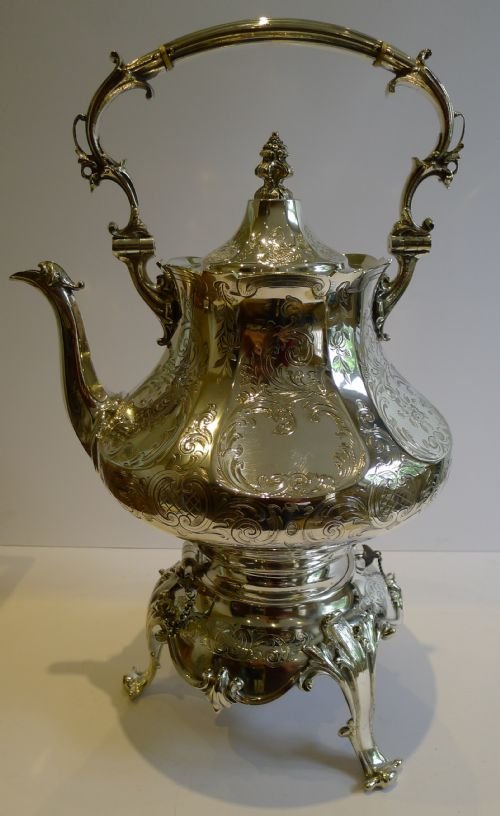Grand Antique English Silver Plated Spirit Kettle by Thomas Prime C.1860