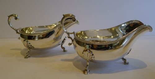 Fabulous Pair Grand Antique English Sauce Boats by William Hutton & Sons - Silver Plate C.1900