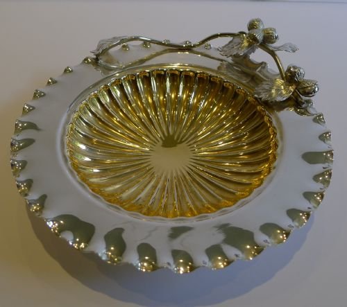 Antique English Silver Plated Nut Dish - Naturalistic Nut Decoration C.1900