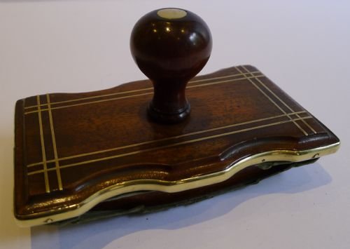 Antique English Mahogany & Brass Rolling Desk Blotter - Edwardian