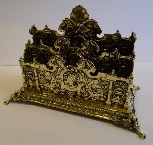 Handsome Antique English Brass Letter or Stationery Caddy / Holder C.1880