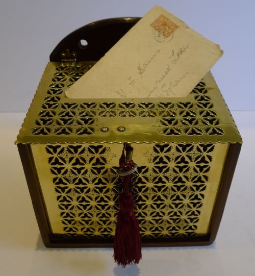 Antique English Oak & Brass Letters Box C.1890