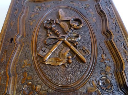 fig 1. Antique Black Forest Carved Walnut Key Safe / Box c.1880