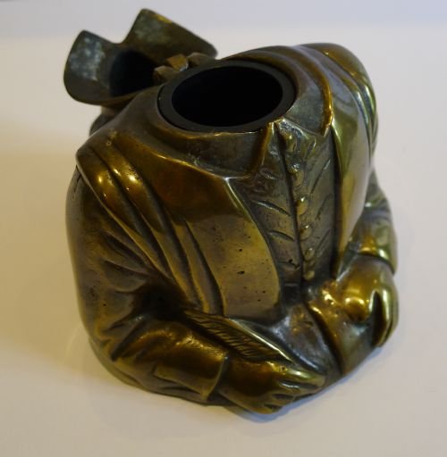 fig 1. English Figural Brass Inkwell - William Shakespeare - c.1925