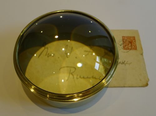 Large English Antique Brass Desk Magnifying Glass / Paperweight C.1910