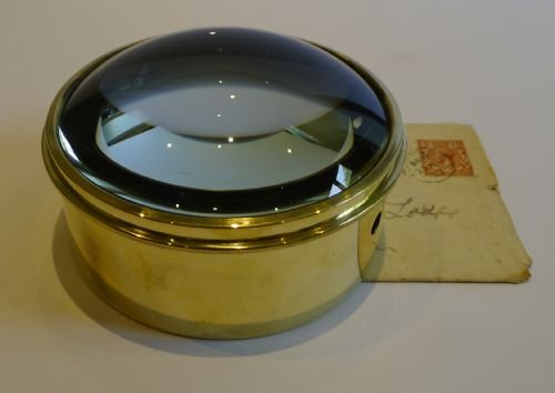 fig 1. Large English Antique Brass Desk Magnifying Glass / Paperweight c.1910