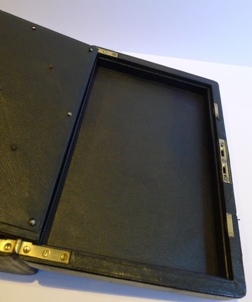 fig 3. Handsome Large English Black Leather Writing Box / Slope / Lap Desk c.1890