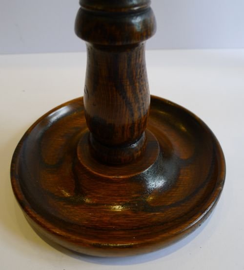 fig 1. Pair Antique English Oak Open Barley Twist Candlesticks - Brass Thistle Tops