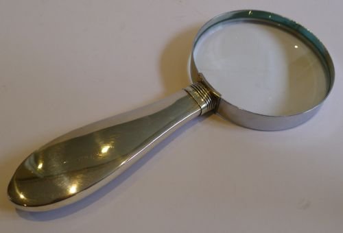 fig 1. English Tortoise Shell & Sterling Silver Handled Magnifying Glass - Pique Inlay