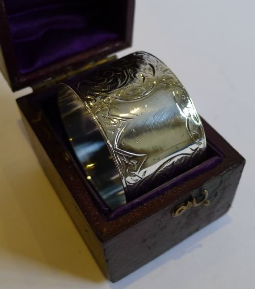 Antique English Sterling Silver Napkin Ring in Presentation Box - 1887