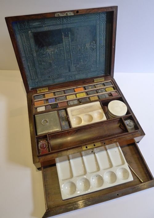 Rare Mother of Pearl Inlaid Rosewood Artist's Box - J. Newman's - C.1830