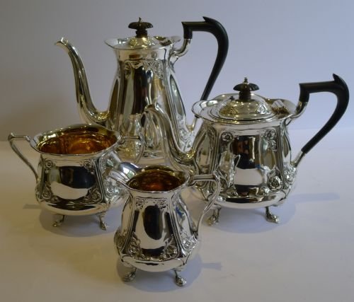 Top Quality English Silver Plated Art Nouveau Tea Set by Mappin & Webb - 1907