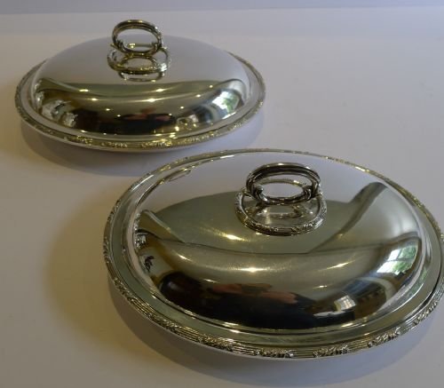 Pair Antique English Silver Plated Entree Dishes by Asprey & Co., London C.1900