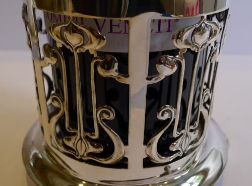 fig 1. Antique English Art Nouveau Silver Plated Bottle Holder By Roberts and Belk - 1900