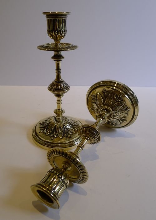Quality Antique English Cast Brass Candlesticks C.1880