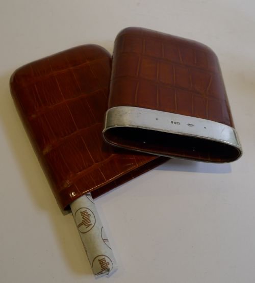 Top Quality English Crocodile / Alligator & Sterling Silver Cigar Case - 1914