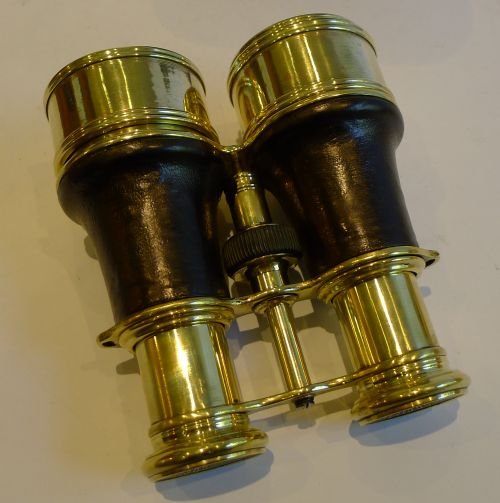fig 2. Antique French Brass & Leather Binoculars Signed Societe des Lunetieres, Paris