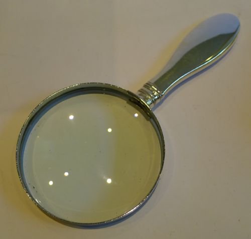 fig 1. English Tortoise Shell & Sterling Silver Handled Magnifying Glass - Pique Inlay