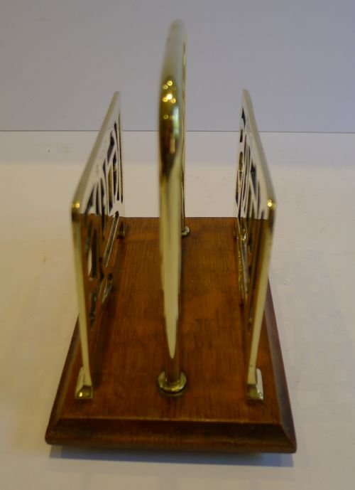 fig 1. Magnificent Antique English Oak & Brass Letter Rack or Holder - Art Nouveau - Signed