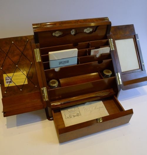 Handsome English Victorian Stationery / Writing Box in Burr Walnut C.1890